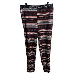Spyder Mens Nordic Print Thermal Leggings XL Red Grey Elastic Waist Boho Tribal